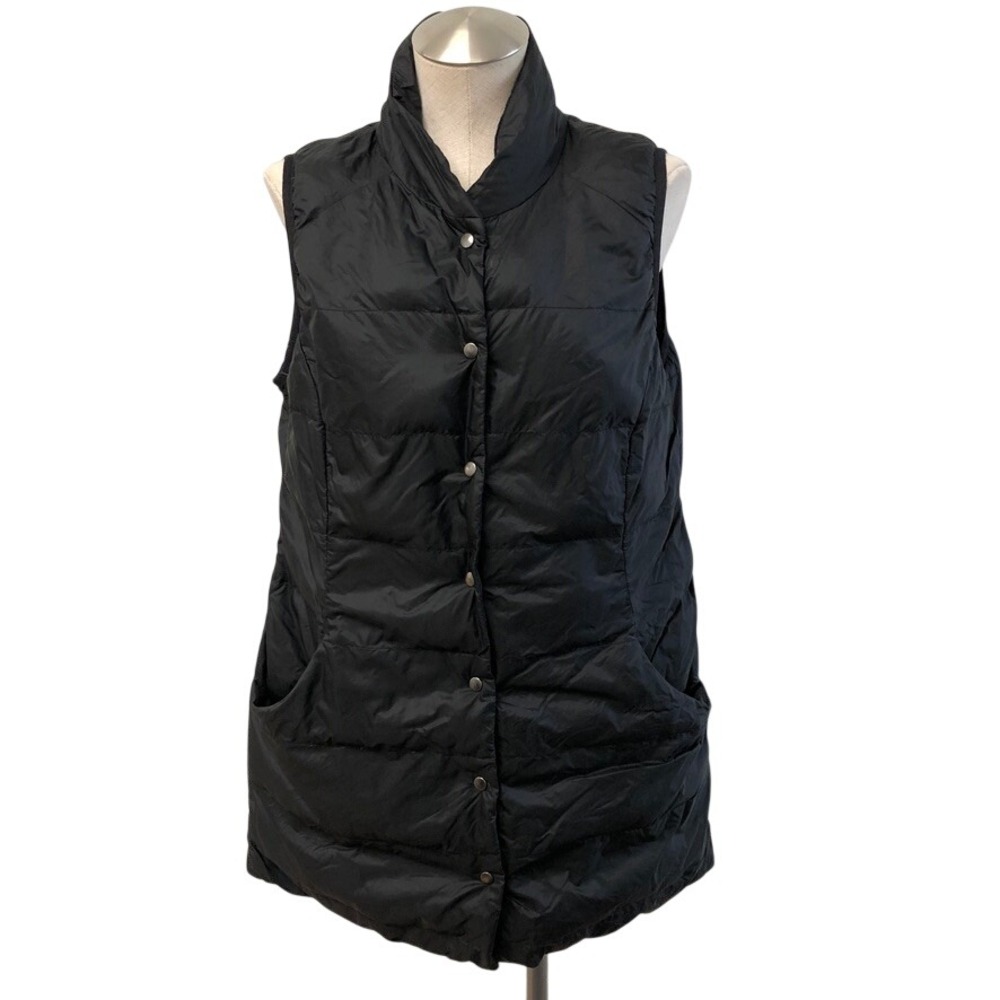 Lululemon Athletica Vest Womens 12 Black Puffer Quilted Snap Front Long Active